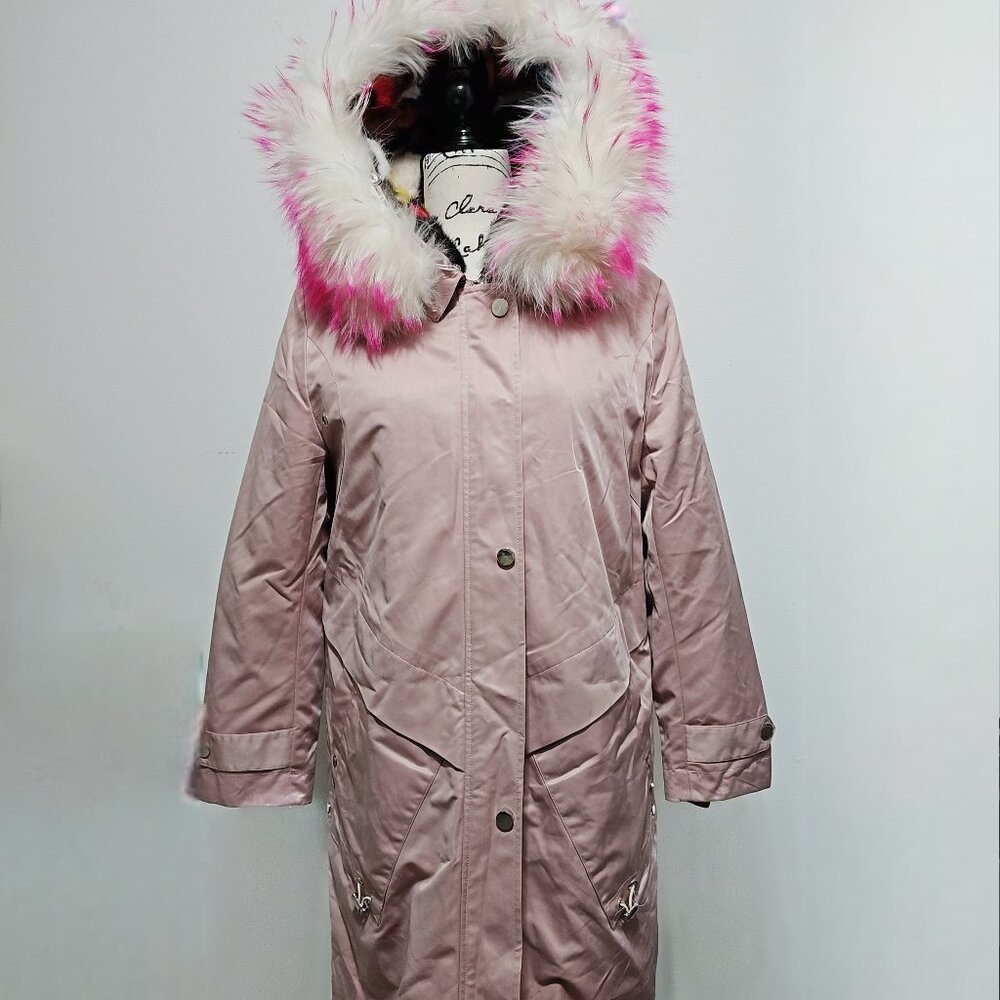 Pink Hooded Faux-Fur Trim Parka Jacket